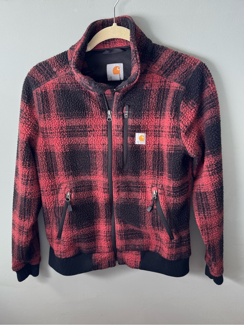 Carhartt Red Plaid Sherpa Fleece Zip Jacket Small